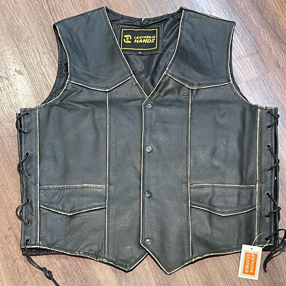Men motorcycle rough leather vest